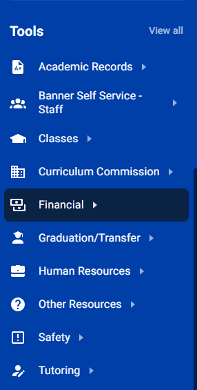 Step 2: On the left side of the screen in the blue navigation list, scroll down to the section named Tools. Under the Tools header, click on Financial.