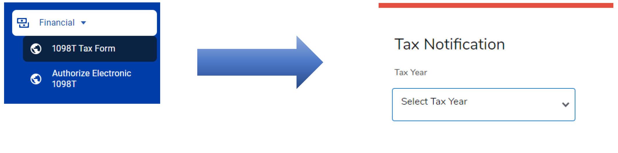 Select Tax Year box with arrow pointing to it