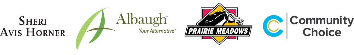 Top sponsor logos: Sheri Avis Horner | Albaugh | Prairie Meadows | Community Choice