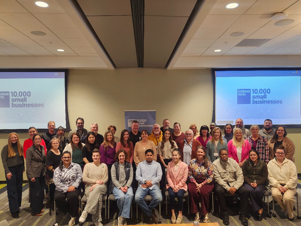 The Goldman Sachs 10,000 Small Businesses in Iowa Cohort 14 pose for a group photo